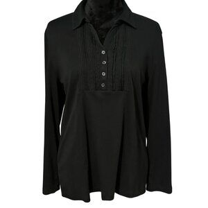 Karen Scott Womens Blouse XL Black Button Front Roll Tab Sleeve Long Sleeve Top